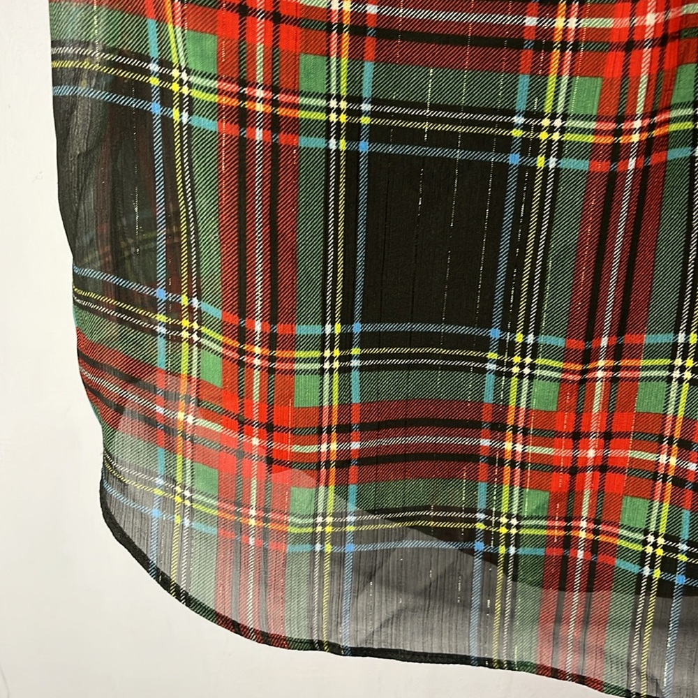 Sheer Sleeveless Plaid J. Crew Ruffle Blouse with Built In Cami Slip Top - Picture 11 of 11
